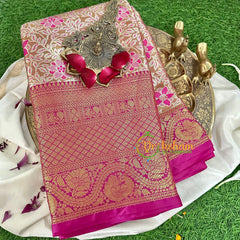 Light Brown Semi Benarasi Saree with Hot Pink Border -VS1162