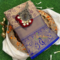 Grey and Blue Semi Benarasi Saree -VS1171