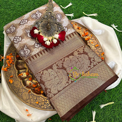 Brown Shade Semi Benarasi Saree -VS1175