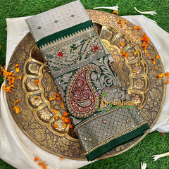 Pastel Shade with Forest Green Semi Benarasi Saree -VS1178