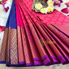 Pink with Blue Soft Silk Saree-VS320