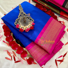 Royal Blue with Pink Border Semi Soft Silk Saree-VS707