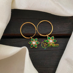 Precious Kundan Jadau Earrings -Hoops -Flower -Green-J674