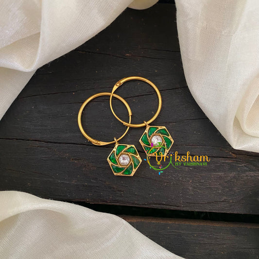 Precious Kundan Jadau Earrings -Hoops -Green -J688