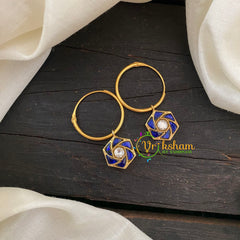 Precious Kundan Jadau Earrings -Hoops -Blue-J687