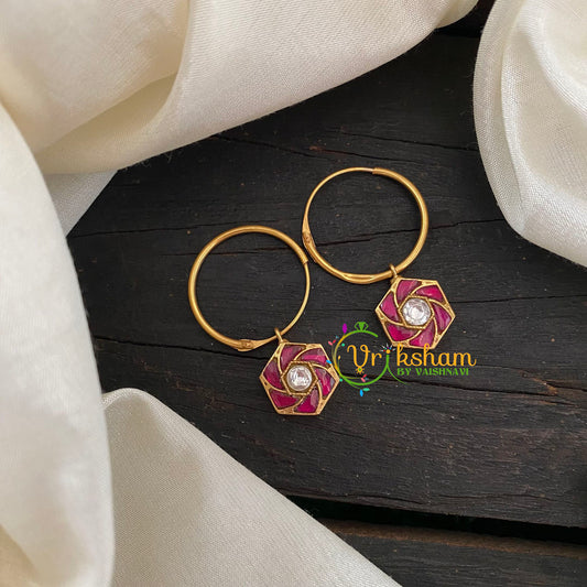 Precious Kundan Jadau Earrings -Hoops -Pink-J686