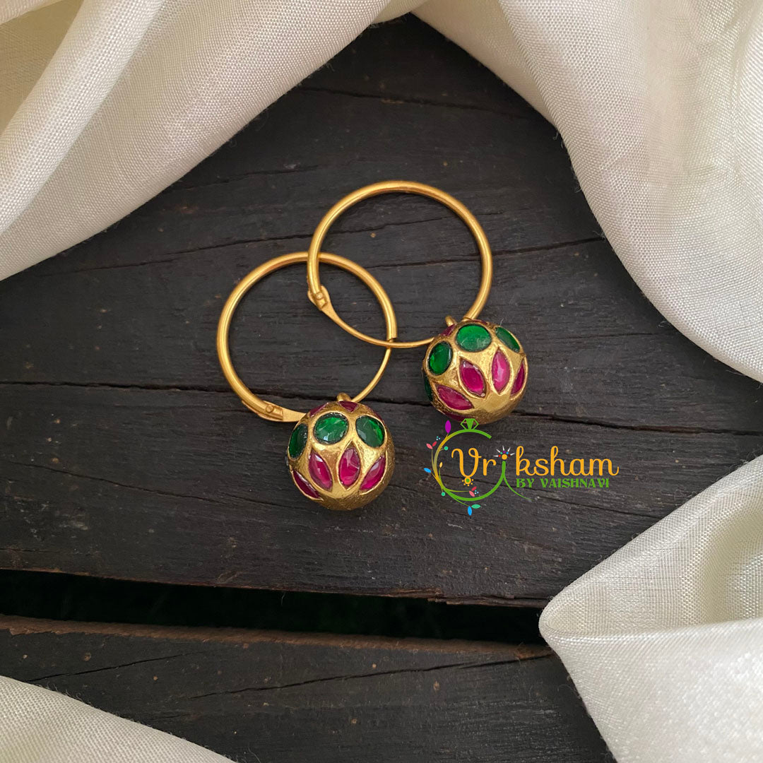 Precious Kundan Jadau Earrings -Hoops -Rudraksh Red Green -J792