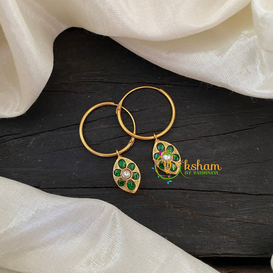 Precious Kundan Jadau Earrings -Hoops -Tilak Green-J795