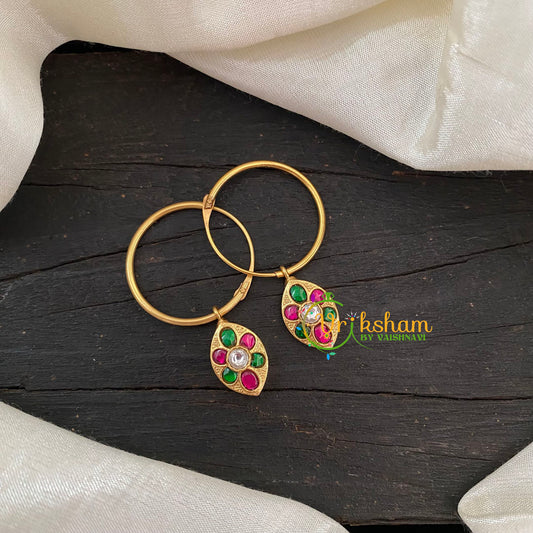 Precious Kundan Jadau Earrings -Hoops -Tilak Red Green -J794