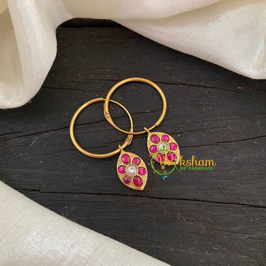 Precious Kundan Jadau Earrings -Hoops - -Tilak Pink-J791