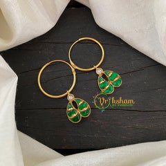 Precious Kundan Jadau Earrings -Hoops-Paisley Green -J677