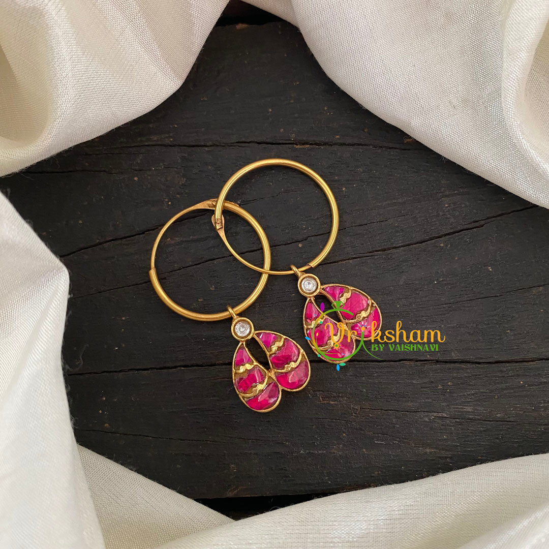 Precious Kundan Jadau Earrings -Hoops -Pink Paisley -J675
