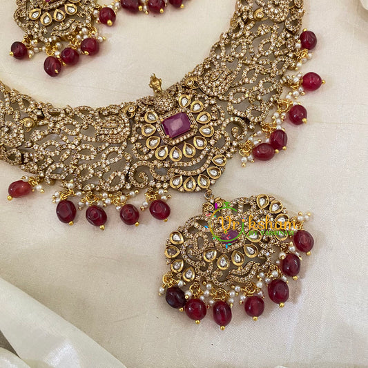 Red Victorian Diamond Short Neckpiece -VV640