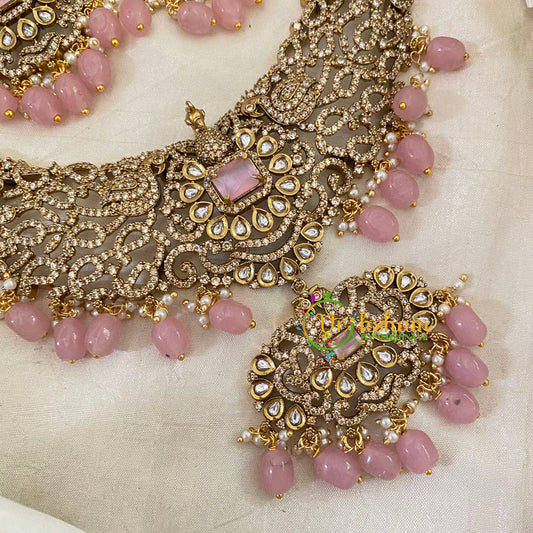 Pastel Pink Victorian Diamond Short Neckpiece -VV641