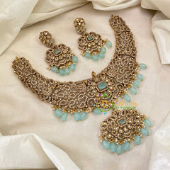 Pastel Blue Green Victorian Diamond Short Neckpiece -VV642