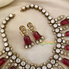 Red Designer Victorian Diamond Short Neckpiece -VV644