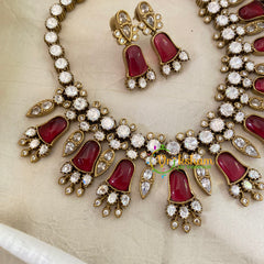 Red Designer Victorian Diamond Short Neckpiece -VV644