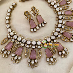 Pastel Pink Designer Victorian Diamond Short Neckpiece -VV645