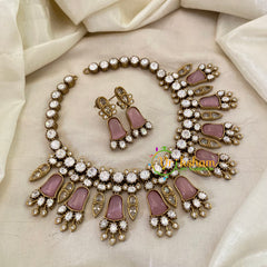 Pastel Pink Designer Victorian Diamond Short Neckpiece -VV645