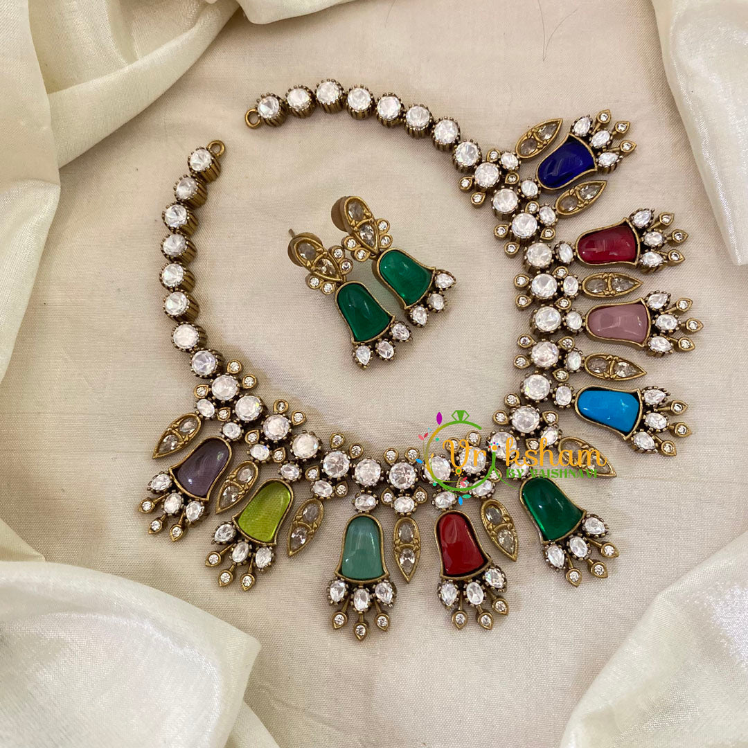 Multicolor Designer Victorian Diamond Short Neckpiece -Navrathana -VV646