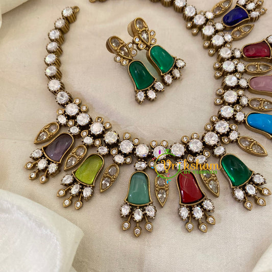 Multicolor Designer Victorian Diamond Short Neckpiece -Navrathana -VV646