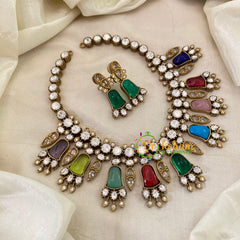 Multicolor Designer Victorian Diamond Short Neckpiece -Navrathana -VV646