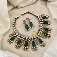 Dark Green Designer Victorian Diamond Short Neckpiece -VV647