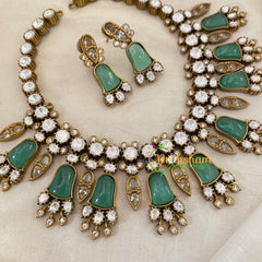 Pastel Green Designer Victorian Diamond Short Neckpiece -VV648