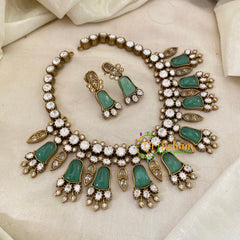 Pastel Green Designer Victorian Diamond Short Neckpiece -VV648