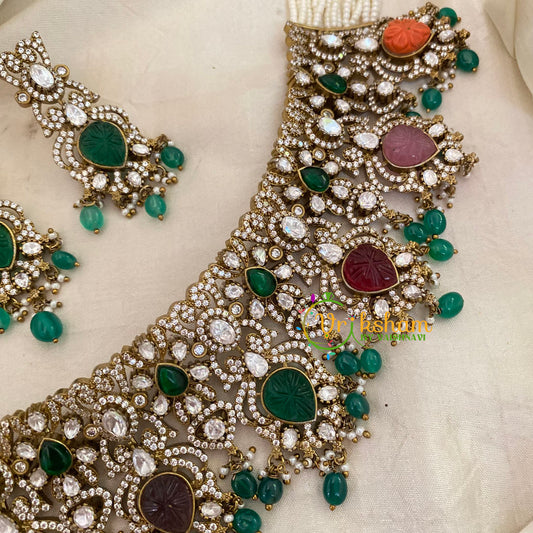 Multicolor Victorian Diamond High Neck Choker -Navrathna-VV655