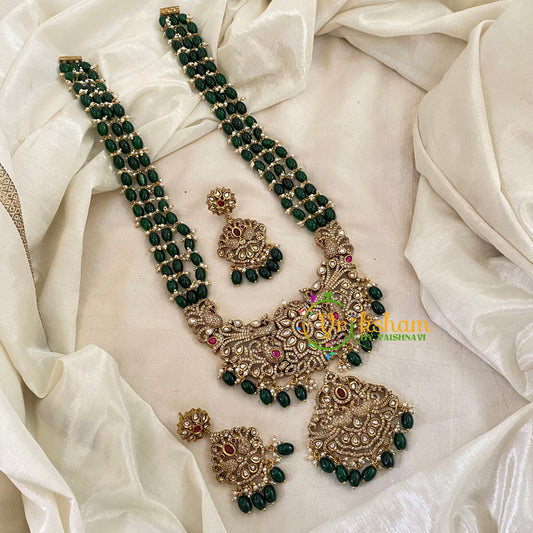 Green 3 Layered Beaded Victorian Diamond Neckpiece -VV704