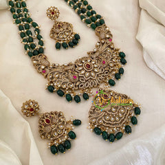 Green 3 Layered Beaded Victorian Diamond Neckpiece -VV704