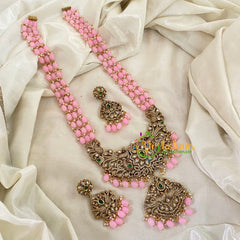 Light Pink 3 Layered Beaded Victorian Diamond Neckpiece-VV705