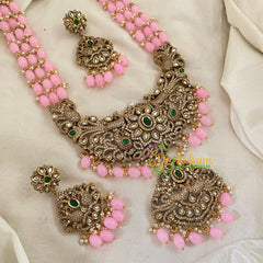 Light Pink 3 Layered Beaded Victorian Diamond Neckpiece-VV705