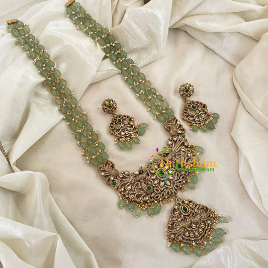 Pastel Green 3 Layered Victorian Diamond Neckpiece -VV706