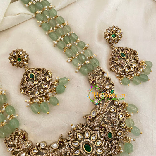 Pastel Green 3 Layered Victorian Diamond Neckpiece -VV706