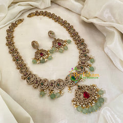 Victorian Diamond Long Neckpiece -Pastel Green Bead-VV725