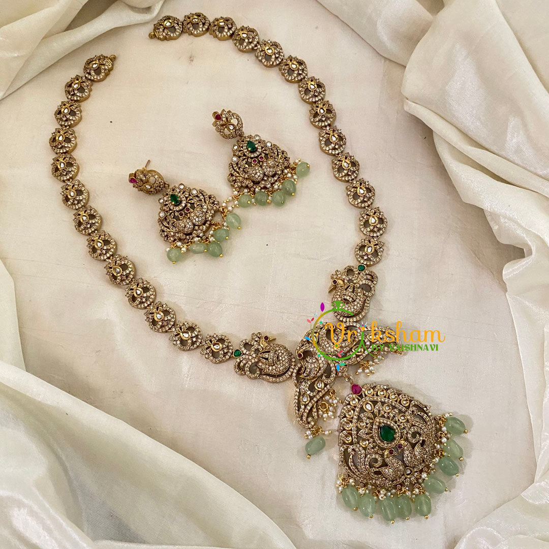 Victorian Diamond Long Neckpiece -Pastel Green Bead-VV724