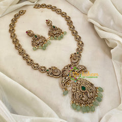 Victorian Diamond Long Neckpiece -Pastel Green Bead-VV724