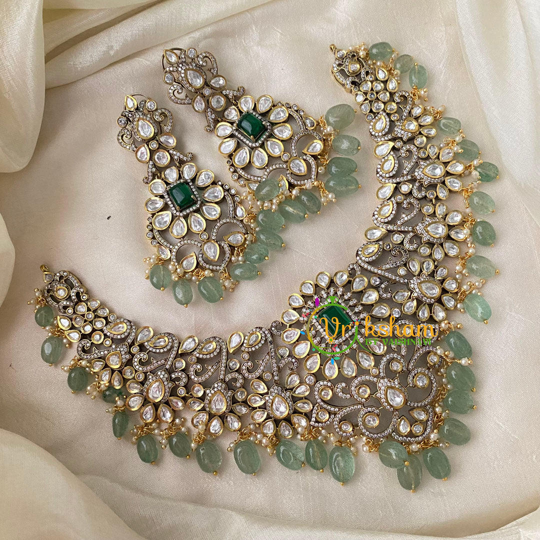 Green Victorian Diamond Choker Short Neckpiece -VV722