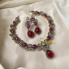 Red Victorian Diamond Tear Drop Pendant Neckpiece -VV709