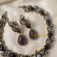 Purple Victorian Diamond Tear Drop Pendant Neckpiece -VV710