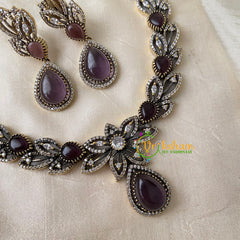 Purple Victorian Diamond Tear Drop Pendant Neckpiece -VV710