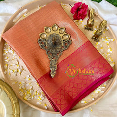 Metallic Peach Kora Muslin Saree-VS521