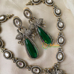 Green Victorian Diamond Pendant Neckpiece-Long Tear Drop-VV716