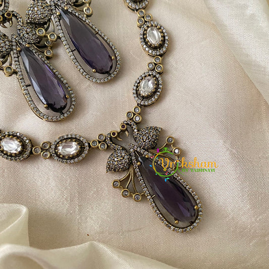 Greyish Purple Victorian Diamond Pendant Neckpiece-Long Tear Drop-VV717