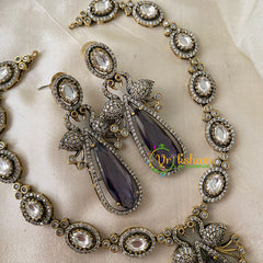 Greyish Purple Victorian Diamond Pendant Neckpiece-Long Tear Drop-VV717