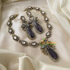 Greyish Purple Victorian Diamond Pendant Neckpiece-Long Tear Drop-VV717