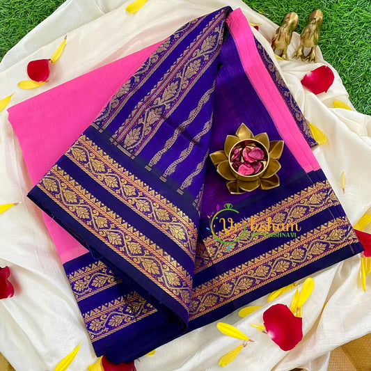 Candy Pink Korvai Handloom Silk Cotton Saree-VS326