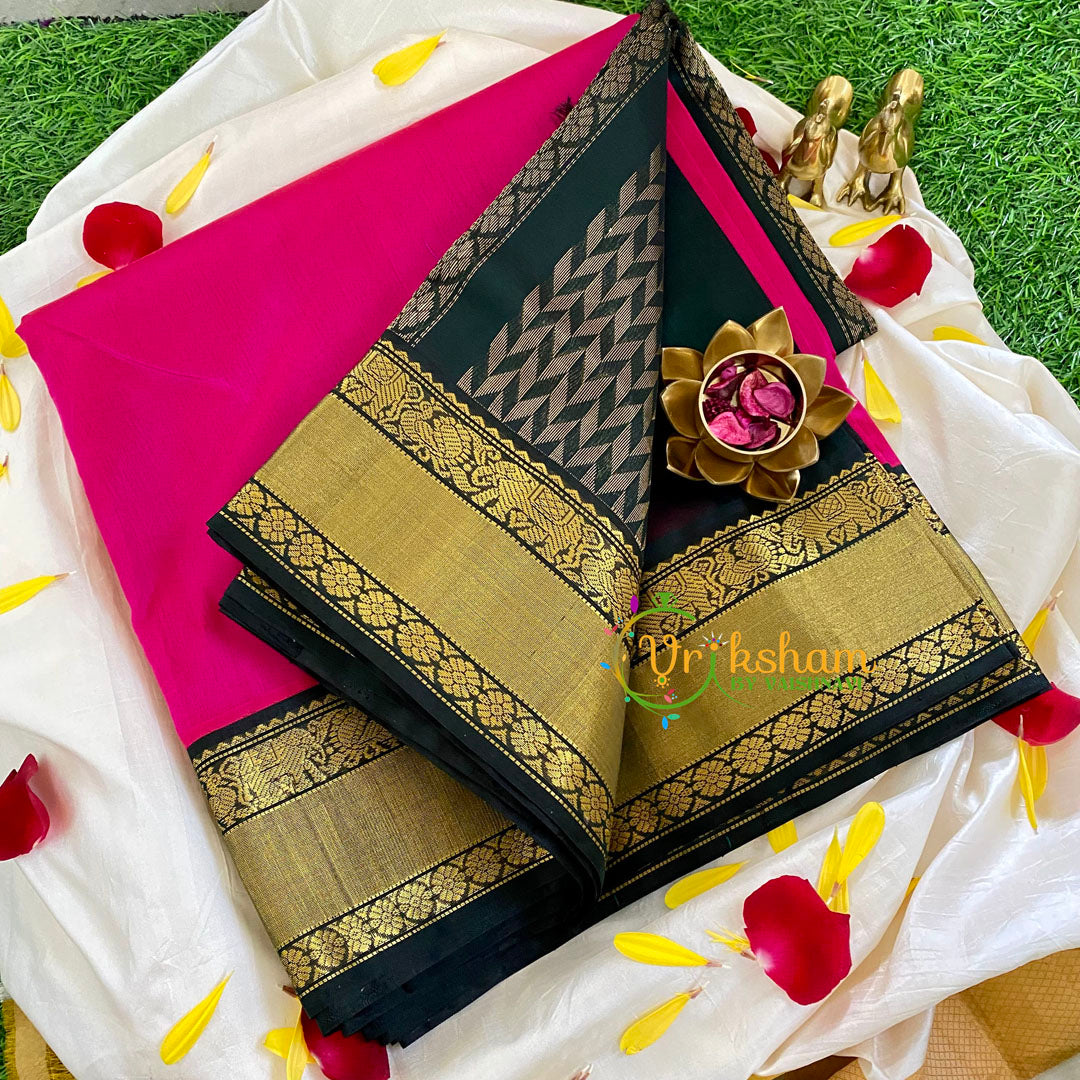 Pink with Black Silk Cotton Saree-Handloom Korvai-VS327